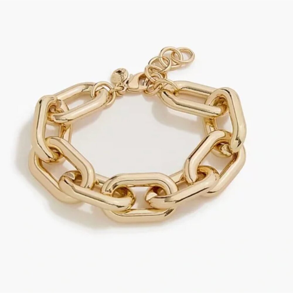 NWT - J. Crew Metallic Gold Link Chain Bracelet - 7 inches long with extender